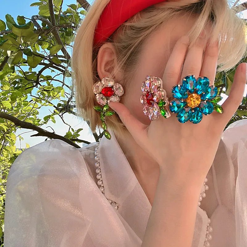 best Korean Charms Candy Color Flower Rings for Women Metal Vintage Sweet Crystal Y2K Rings Jewelry Friendship 90s 00s Style Gifts shop online at M2K Trends for