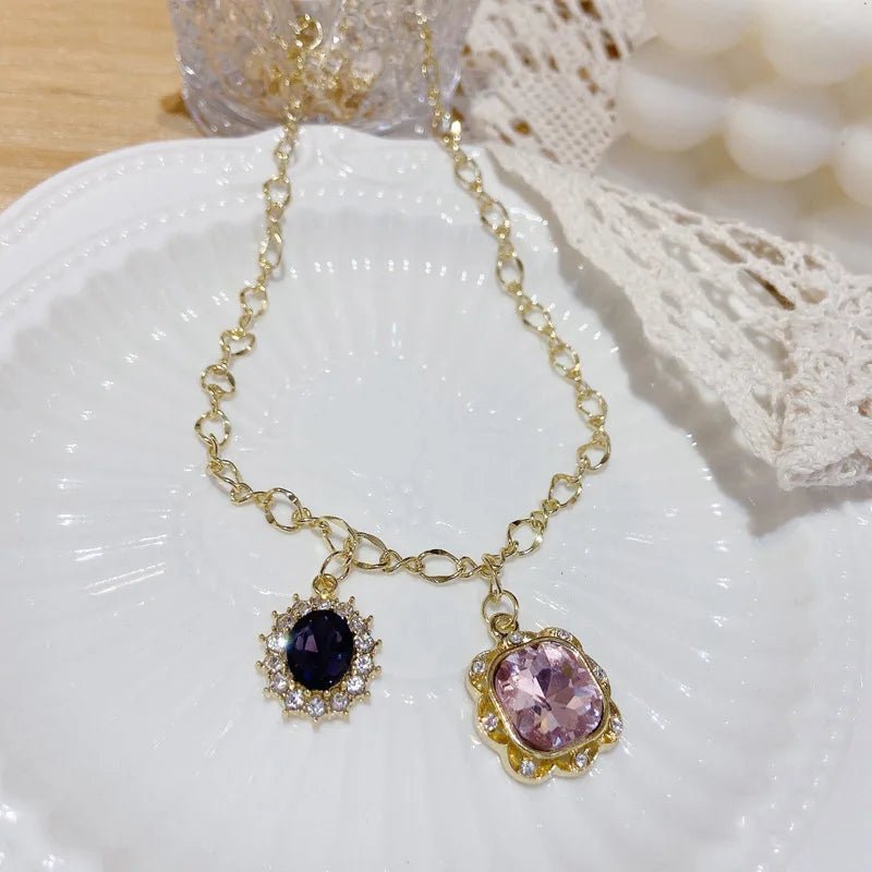 best Korean Charms Rainbow Crystal Necklace For Women Metal Vintage Y2K Choker Necklace Gossip Girls 90s Style Aesthetics Friends shop online at M2K Trends for