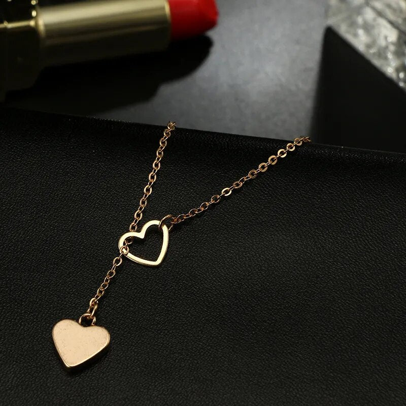best Korean Double Layer Heart Necklace Shiny Bling Zircon For Women Clavicle Chain Elegant Charm Wedding Pendant Choker Jewelry Gift shop online at M2K Trends for