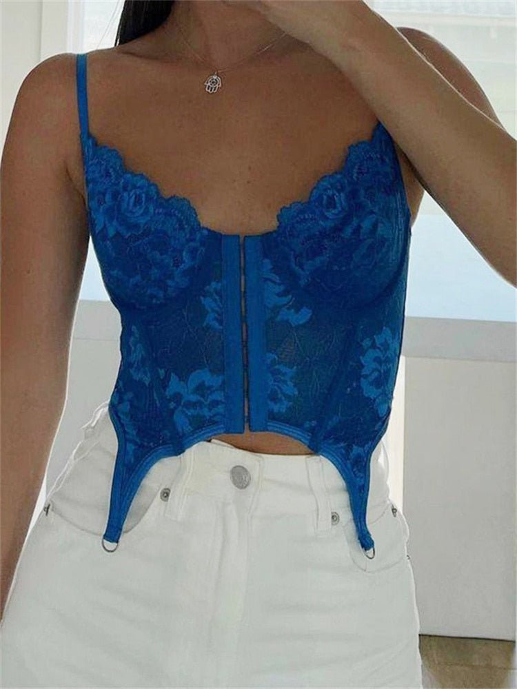 best Lace Floral Y2K Chic Bodycon Camis Sexy Retro Fairycore Grunge Cropped Corset Tank Tops Harajuku Solid Blue Shirts Cuteandpsycho 0 shop online at M2K Trends for