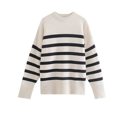 best Ladies Autumn Winter Striped Knitted Loose Sweater Women Pullover Tops Long Sleeve O Neck Casual Streetwear Women Sweater Female Hoodie Sweatshirts shop online at M2K Trends for Ladies Autumn Winter Striped Knitted Loose Sweater Women Pullover Tops Long Sleeve O Neck Casual Streetwear Women Sweater Female