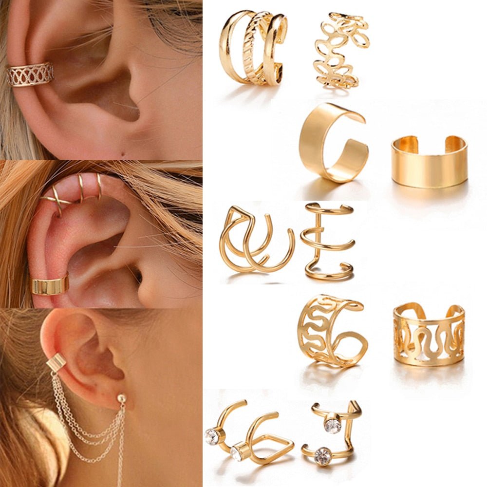 best LATS Gold Leaves Ear Cuff Black Non-Piercing Ear Clip Earrings for Women Men Fake Cartilage Earring Cuff Trend Jewelry Wholesale Jewelry & Watches shop online at M2K Trends for Fashion Jewelry