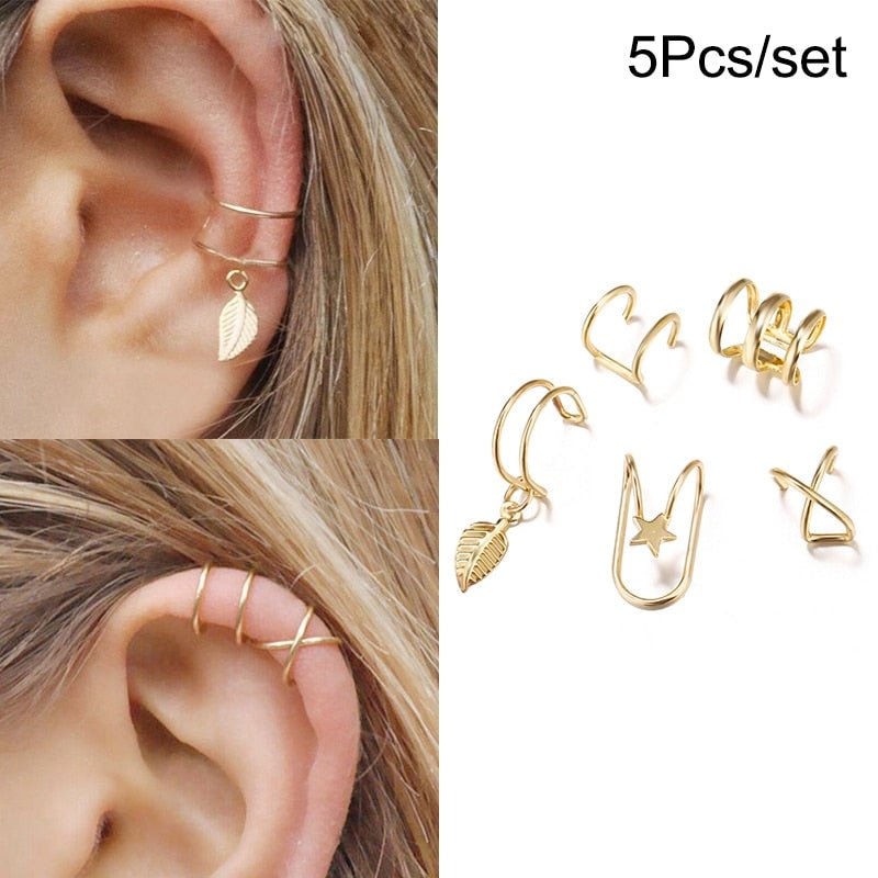 best LATS Gold Leaves Ear Cuff Black Non-Piercing Ear Clip Earrings for Women Men Fake Cartilage Earring Cuff Trend Jewelry Wholesale Jewelry & Watches shop online at M2K Trends for Fashion Jewelry