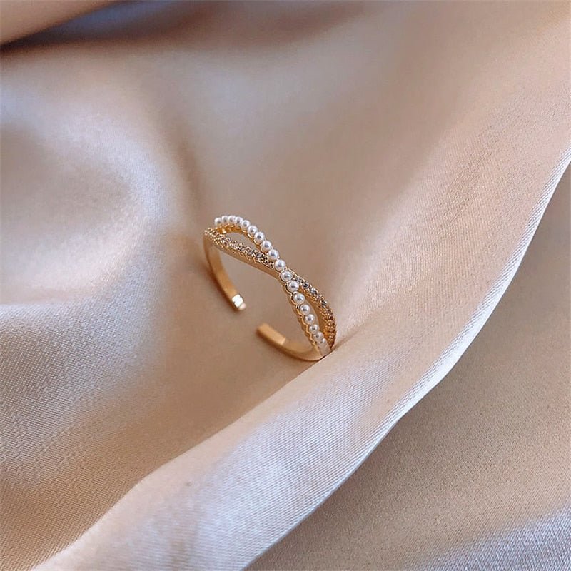 best LATS Luxury Gold Color Pearl Zircon Rings for Woman 2021 Vintage Sexy Open Ring Party Joint Ring Fashion Elegant Jewelry Gifts Jewelry & Watches shop online at M2K Trends for Jewelry Sets & More