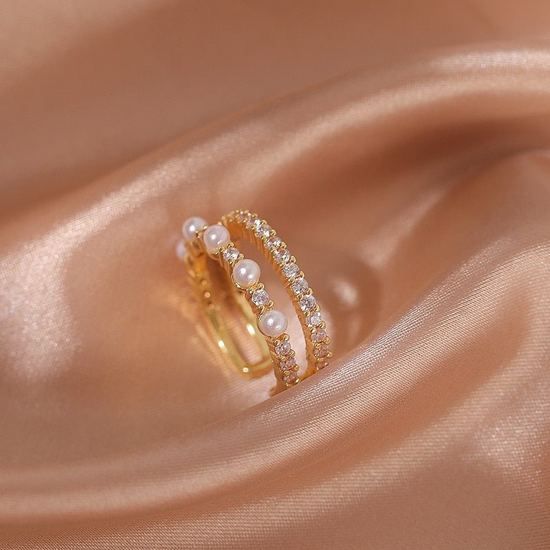 best LATS Luxury Gold Color Pearl Zircon Rings for Woman 2021 Vintage Sexy Open Ring Party Joint Ring Fashion Elegant Jewelry Gifts Jewelry & Watches shop online at M2K Trends for Jewelry Sets & More
