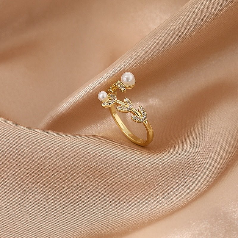 best LATS Luxury Gold Color Pearl Zircon Rings for Woman 2021 Vintage Sexy Open Ring Party Joint Ring Fashion Elegant Jewelry Gifts Jewelry & Watches shop online at M2K Trends for Jewelry Sets & More