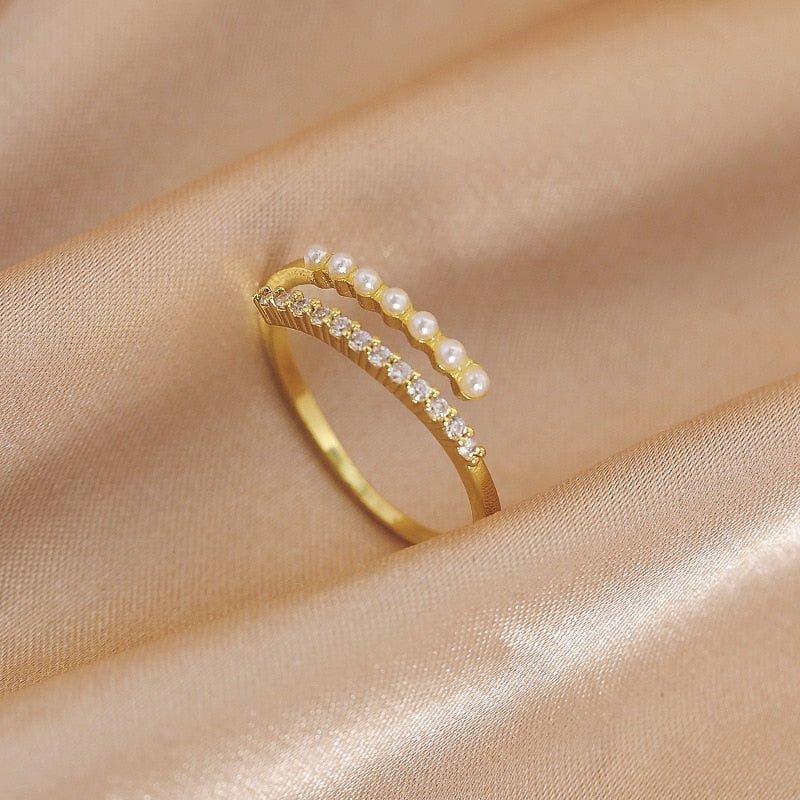 best LATS Luxury Gold Color Pearl Zircon Rings for Woman 2021 Vintage Sexy Open Ring Party Joint Ring Fashion Elegant Jewelry Gifts Jewelry & Watches shop online at M2K Trends for Jewelry Sets & More