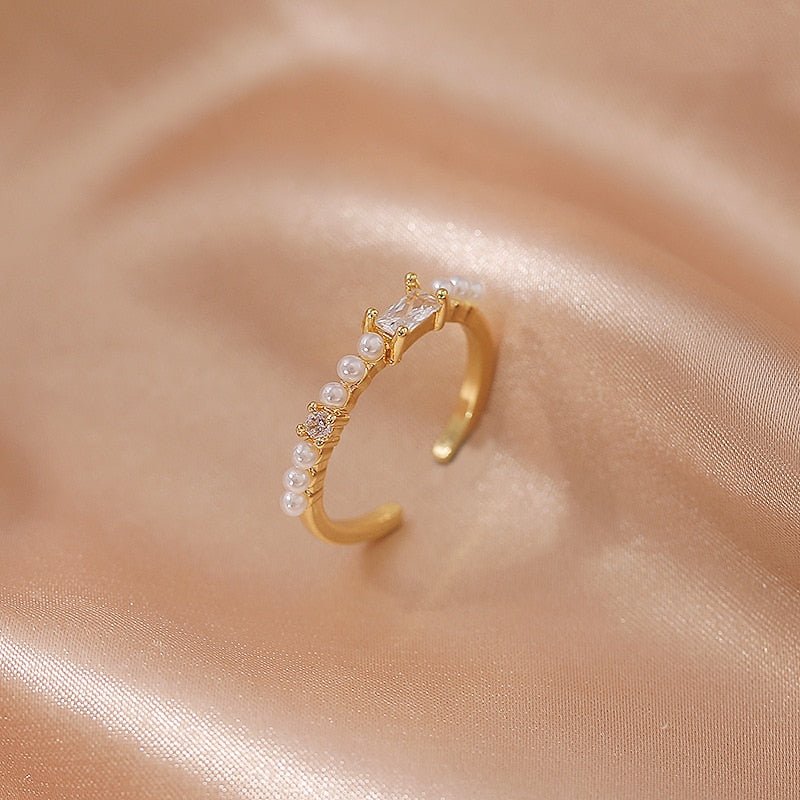 best LATS Luxury Gold Color Pearl Zircon Rings for Woman 2021 Vintage Sexy Open Ring Party Joint Ring Fashion Elegant Jewelry Gifts Jewelry & Watches shop online at M2K Trends for Jewelry Sets & More