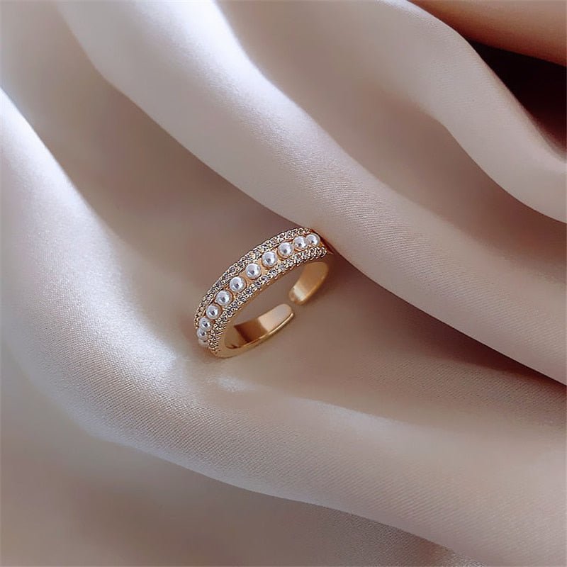 best LATS Luxury Gold Color Pearl Zircon Rings for Woman 2021 Vintage Sexy Open Ring Party Joint Ring Fashion Elegant Jewelry Gifts Jewelry & Watches shop online at M2K Trends for Jewelry Sets & More