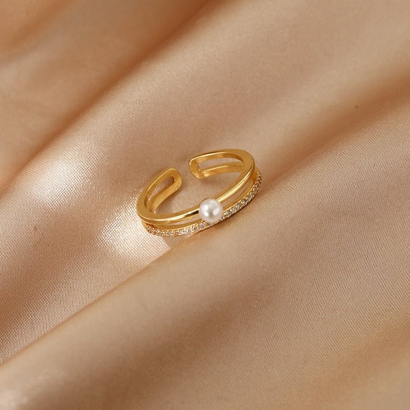 best LATS Luxury Gold Color Pearl Zircon Rings for Woman 2021 Vintage Sexy Open Ring Party Joint Ring Fashion Elegant Jewelry Gifts Jewelry & Watches shop online at M2K Trends for Jewelry Sets & More