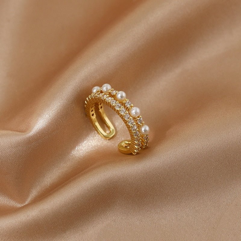 best LATS Luxury Gold Color Pearl Zircon Rings for Woman 2021 Vintage Sexy Open Ring Party Joint Ring Fashion Elegant Jewelry Gifts Jewelry & Watches shop online at M2K Trends for Jewelry Sets & More