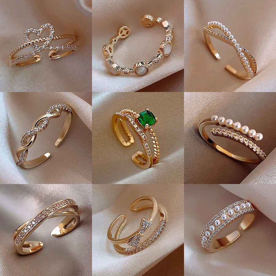 best LATS Luxury Gold Color Pearl Zircon Rings for Woman 2021 Vintage Sexy Open Ring Party Joint Ring Fashion Elegant Jewelry Gifts Jewelry & Watches shop online at M2K Trends for Jewelry Sets & More