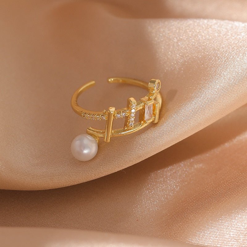 best LATS Luxury Gold Color Pearl Zircon Rings for Woman 2021 Vintage Sexy Open Ring Party Joint Ring Fashion Elegant Jewelry Gifts Jewelry & Watches shop online at M2K Trends for Jewelry Sets & More