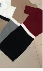 best LDYRWQY Women's new color matching dress slim slimming elastic short-sleeved knitted bag hip bottoming 0 shop online at M2K Trends for