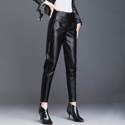 best Leather High Waisted Women Black Sheepskin Leggings Pants Pants shop online at M2K Trends for Bottoms