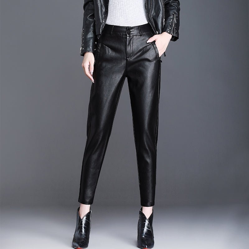 best Leather High Waisted Women Black Sheepskin Leggings Pants Pants shop online at M2K Trends for Bottoms