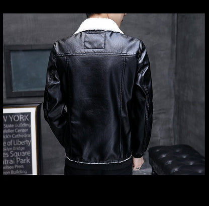 best Leather plus fleece jacket male lamb cashmere tide 0 shop online at M2K Trends for