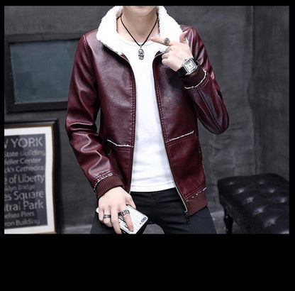 best Leather plus fleece jacket male lamb cashmere tide 0 shop online at M2K Trends for