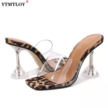 best Leopard Print Sandals Open Toe High Heels Women Transparent Perspex Slippers Shoes Heel Clear Sandals Gladiator Pvc Casual 0 shop online at M2K Trends for