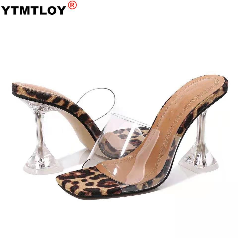 best Leopard Print Sandals Open Toe High Heels Women Transparent Perspex Slippers Shoes Heel Clear Sandals Gladiator Pvc Casual 0 shop online at M2K Trends for