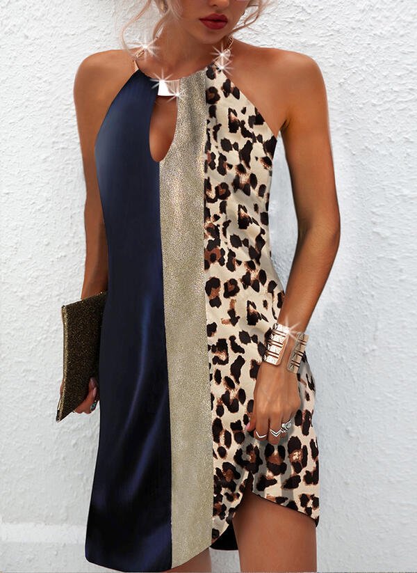 best Leopard Print Sleeveless Back Metal Halter Dress Clothing shop online at M2K Trends for