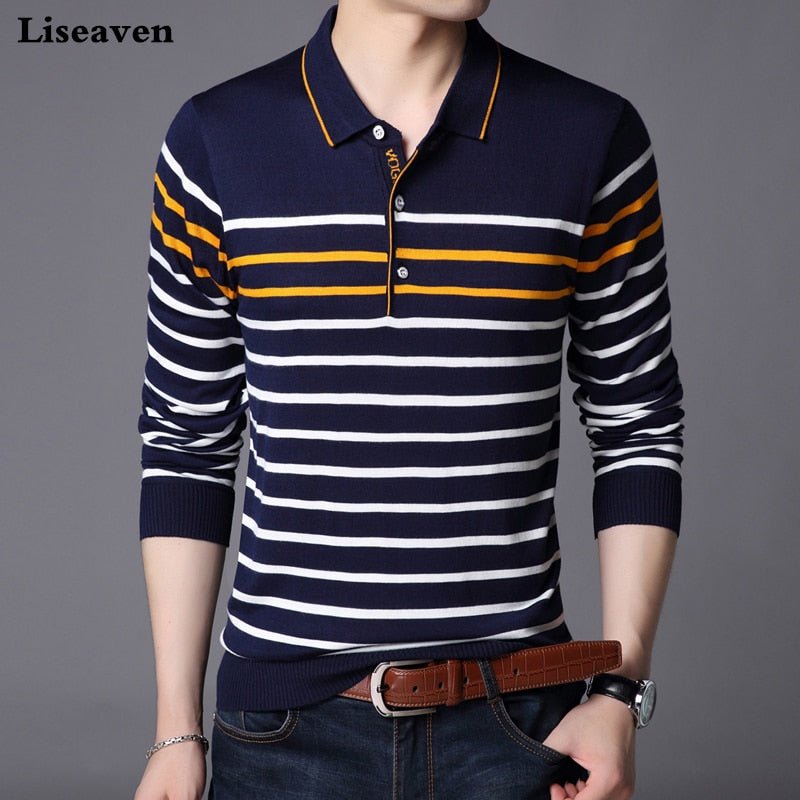 best Liseaven Men Polo Shirt Long Sleeve Striped Polos Slim Fit Male Shirt Camisas Cotton Tees Tops 0 shop online at M2K Trends for