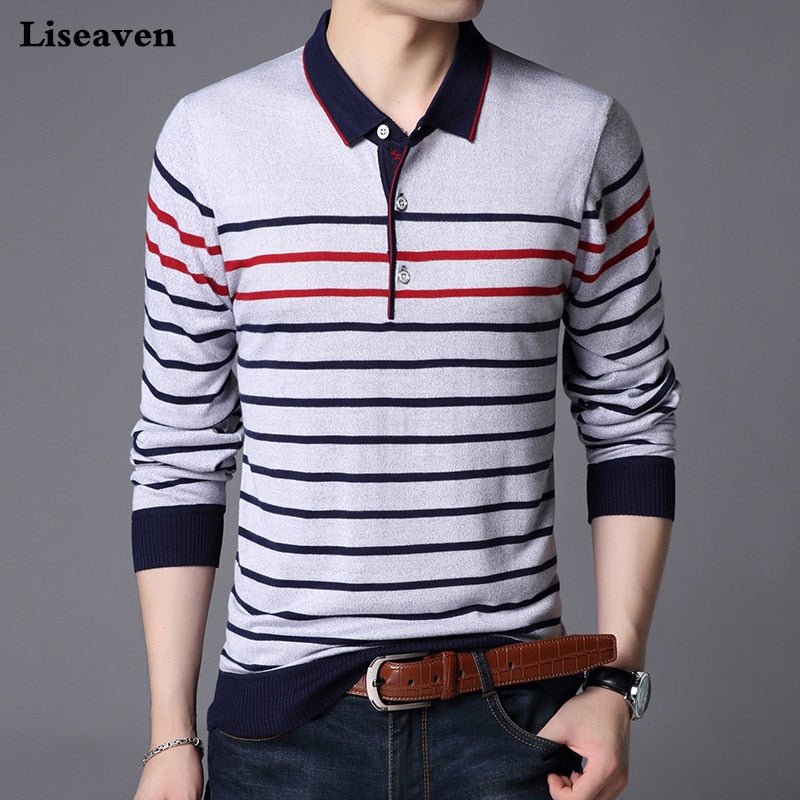 best Liseaven Men Polo Shirt Long Sleeve Striped Polos Slim Fit Male Shirt Camisas Cotton Tees Tops 0 shop online at M2K Trends for