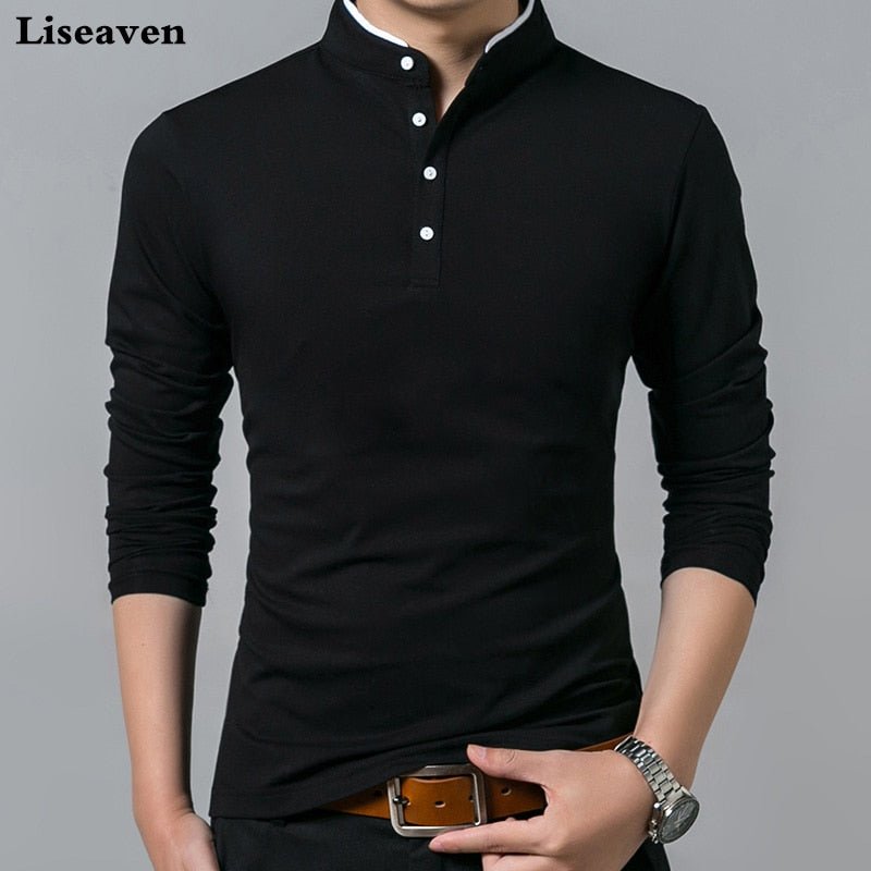 best Liseaven T-Shirt Men Cotton T Shirt Full Sleeve tshirt Men Solid Color T-shirts tops&amp;tees Mandarin Collar Long Shirt 0 shop online at M2K Trends for