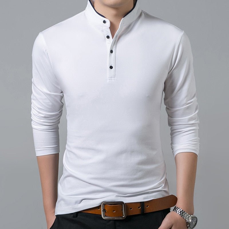 best Liseaven T-Shirt Men Cotton T Shirt Full Sleeve tshirt Men Solid Color T-shirts tops&amp;tees Mandarin Collar Long Shirt 0 shop online at M2K Trends for