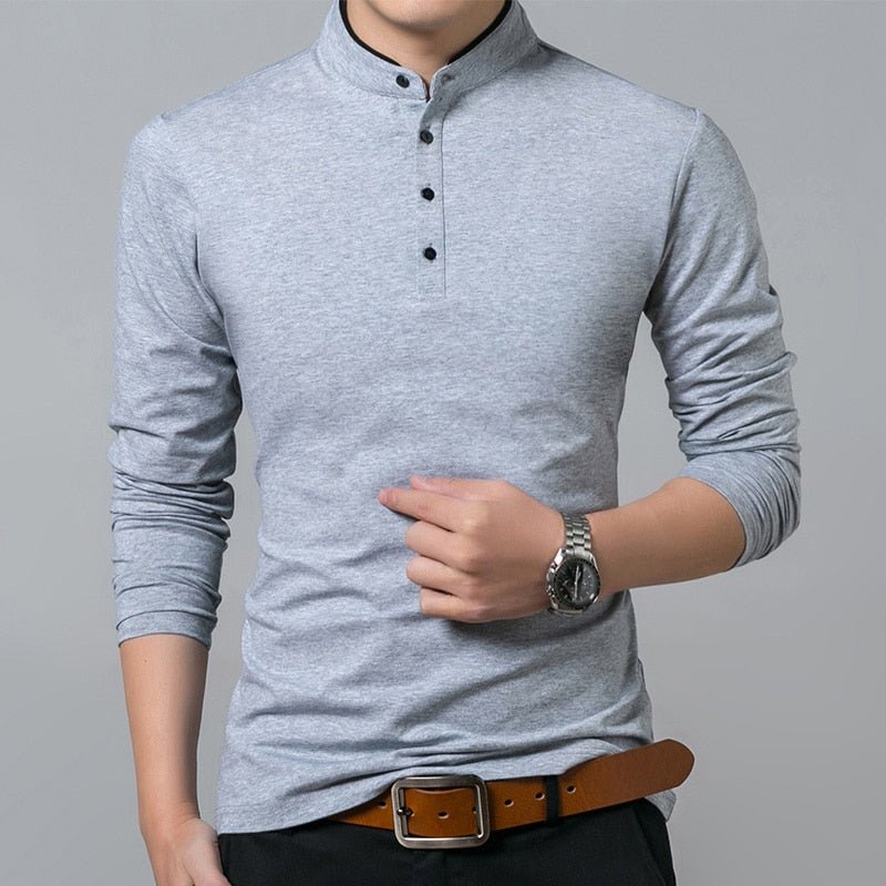 best Liseaven T-Shirt Men Cotton T Shirt Full Sleeve tshirt Men Solid Color T-shirts tops&amp;tees Mandarin Collar Long Shirt 0 shop online at M2K Trends for