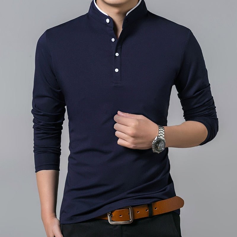 best Liseaven T-Shirt Men Cotton T Shirt Full Sleeve tshirt Men Solid Color T-shirts tops&amp;tees Mandarin Collar Long Shirt 0 shop online at M2K Trends for