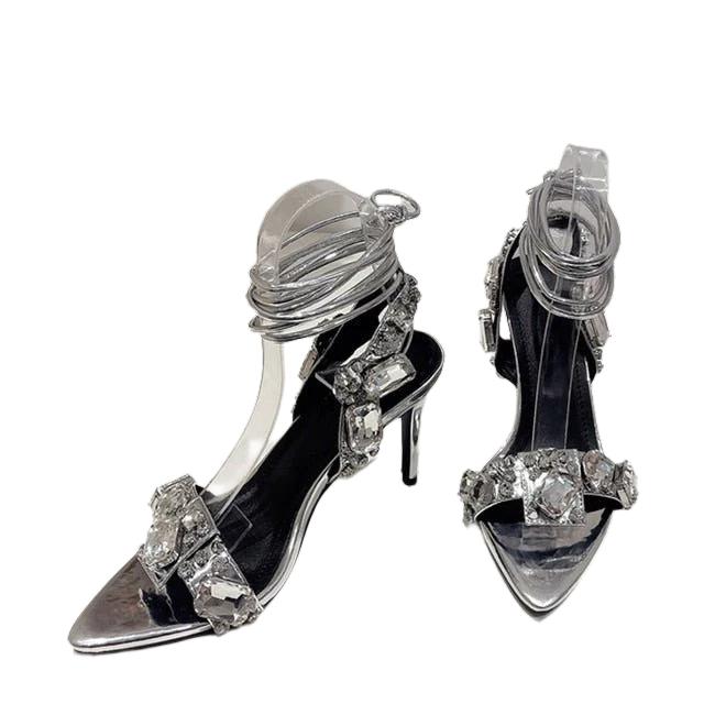 best Liyke Sexy Ankle Strap Golded Sandals Women Party Nightclub Stripper Heels High Quality Crystal Diamond Pointed Toe Wedding Shoe 0 shop online at M2K Trends for