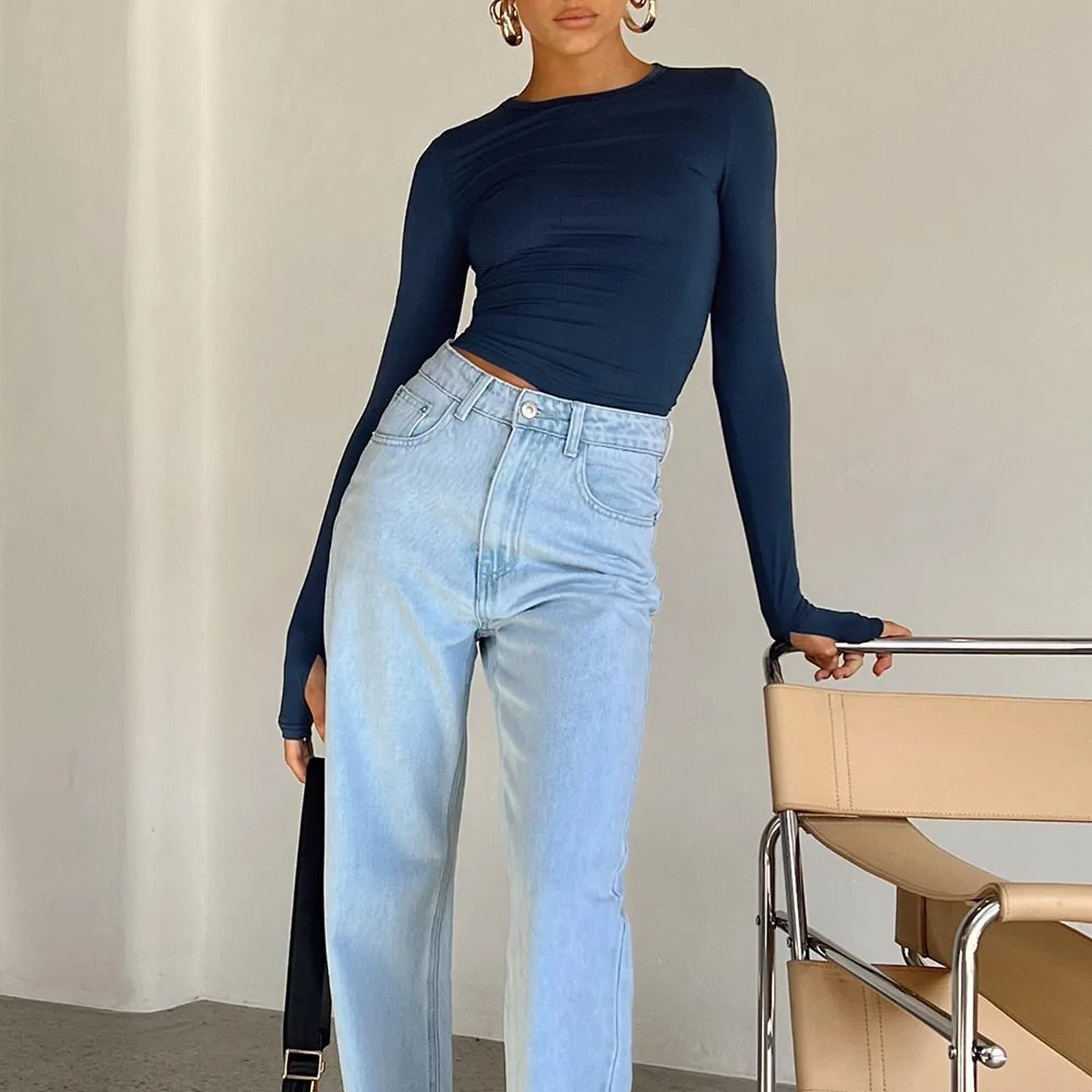 best Long Sleeve Y2K Slim Fit Shirt Women Casual Streetwear Basic Tee Fashion Cropped Tops O Neck Sexy Skinny Solid Ladies T Shirts 0 shop online at M2K Trends for