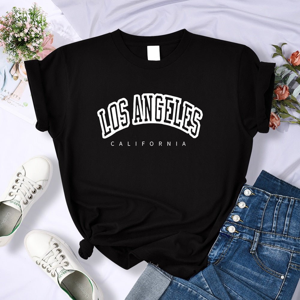best Los Angeles California Funny Letter Print Womens T-Shirt Street Breathable Short Sleeve Fashion Casual Clothes Summer Tshirts 0 shop online at M2K Trends for