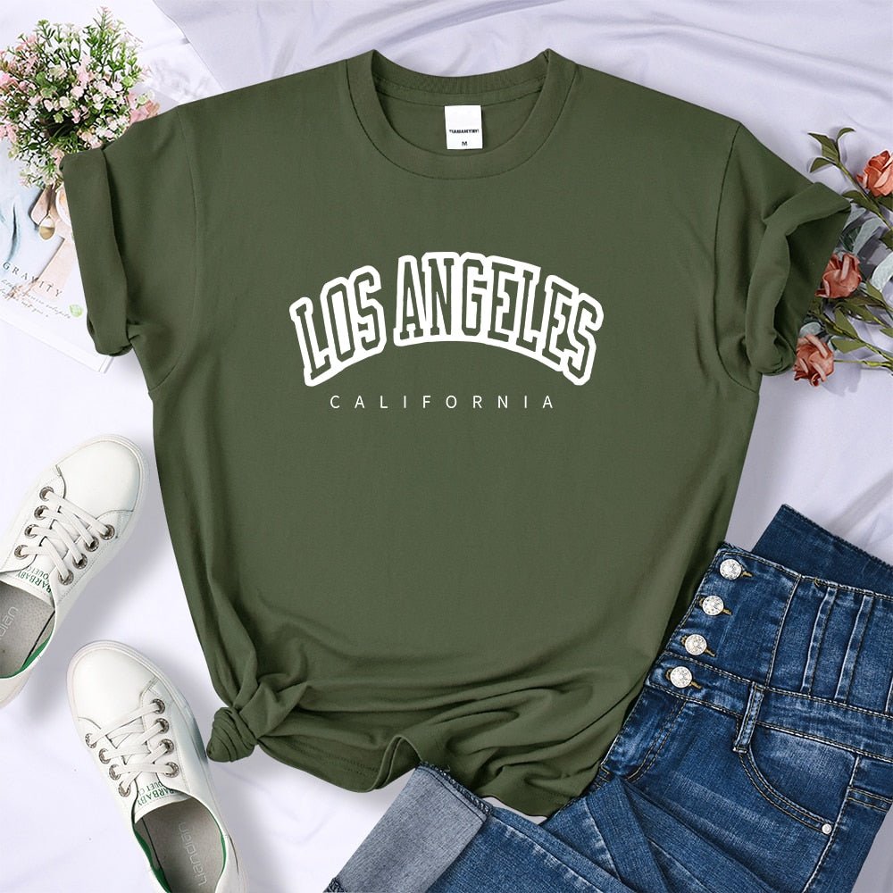 best Los Angeles California Funny Letter Print Womens T-Shirt Street Breathable Short Sleeve Fashion Casual Clothes Summer Tshirts 0 shop online at M2K Trends for