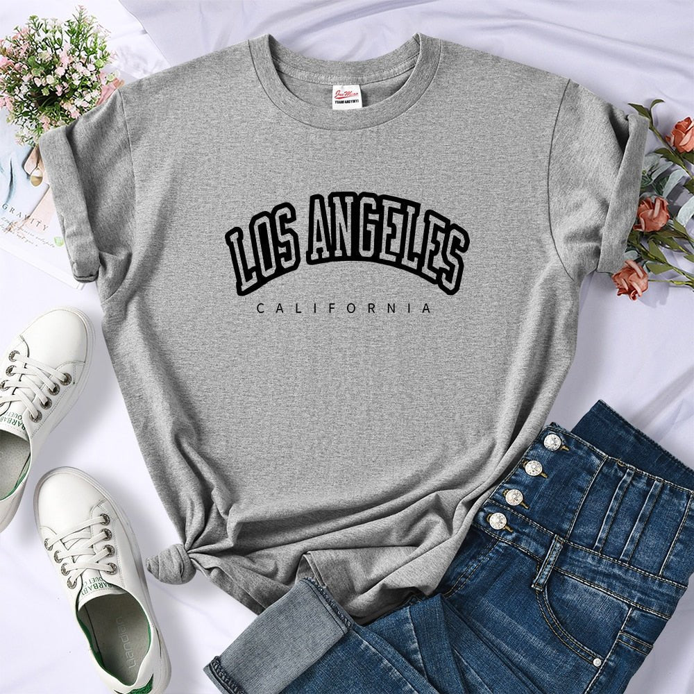 best Los Angeles California Funny Letter Print Womens T-Shirt Street Breathable Short Sleeve Fashion Casual Clothes Summer Tshirts 0 shop online at M2K Trends for