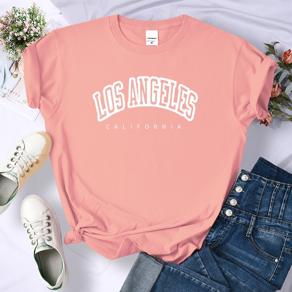 best Los Angeles California Funny Letter Print Womens T-Shirt Street Breathable Short Sleeve Fashion Casual Clothes Summer Tshirts 0 shop online at M2K Trends for
