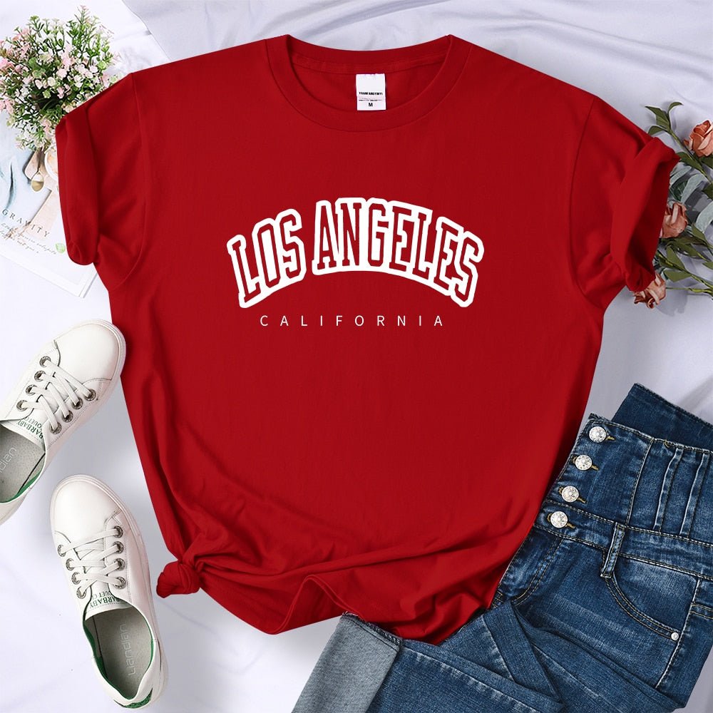 best Los Angeles California Funny Letter Print Womens T-Shirt Street Breathable Short Sleeve Fashion Casual Clothes Summer Tshirts 0 shop online at M2K Trends for