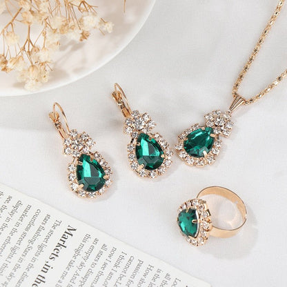 best Luxury Original 18k gold earrings Gold Plated Jewelry Sets Fashion Women Bridal Water Drop Green Stone Necklace Earrings Sets Accessories shop online at M2K Trends for