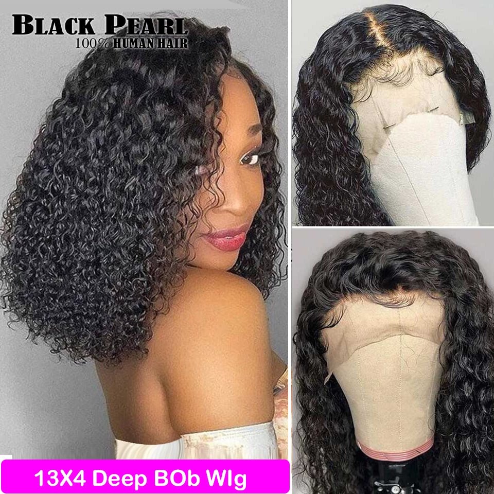 best Malaysian 13X4 Cut Short Bob Curly Human Hair Wigs For Black Women Remy Deep Curly Lace Frontal Wig Pre-Plucked With Baby Hair 0 shop online at M2K Trends for