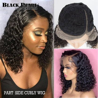 best Malaysian 13X4 Cut Short Bob Curly Human Hair Wigs For Black Women Remy Deep Curly Lace Frontal Wig Pre-Plucked With Baby Hair 0 shop online at M2K Trends for