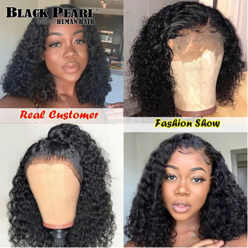 best Malaysian 13X4 Cut Short Bob Curly Human Hair Wigs For Black Women Remy Deep Curly Lace Frontal Wig Pre-Plucked With Baby Hair 0 shop online at M2K Trends for