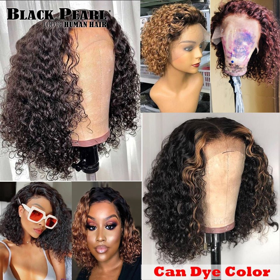 best Malaysian 13X4 Cut Short Bob Curly Human Hair Wigs For Black Women Remy Deep Curly Lace Frontal Wig Pre-Plucked With Baby Hair 0 shop online at M2K Trends for