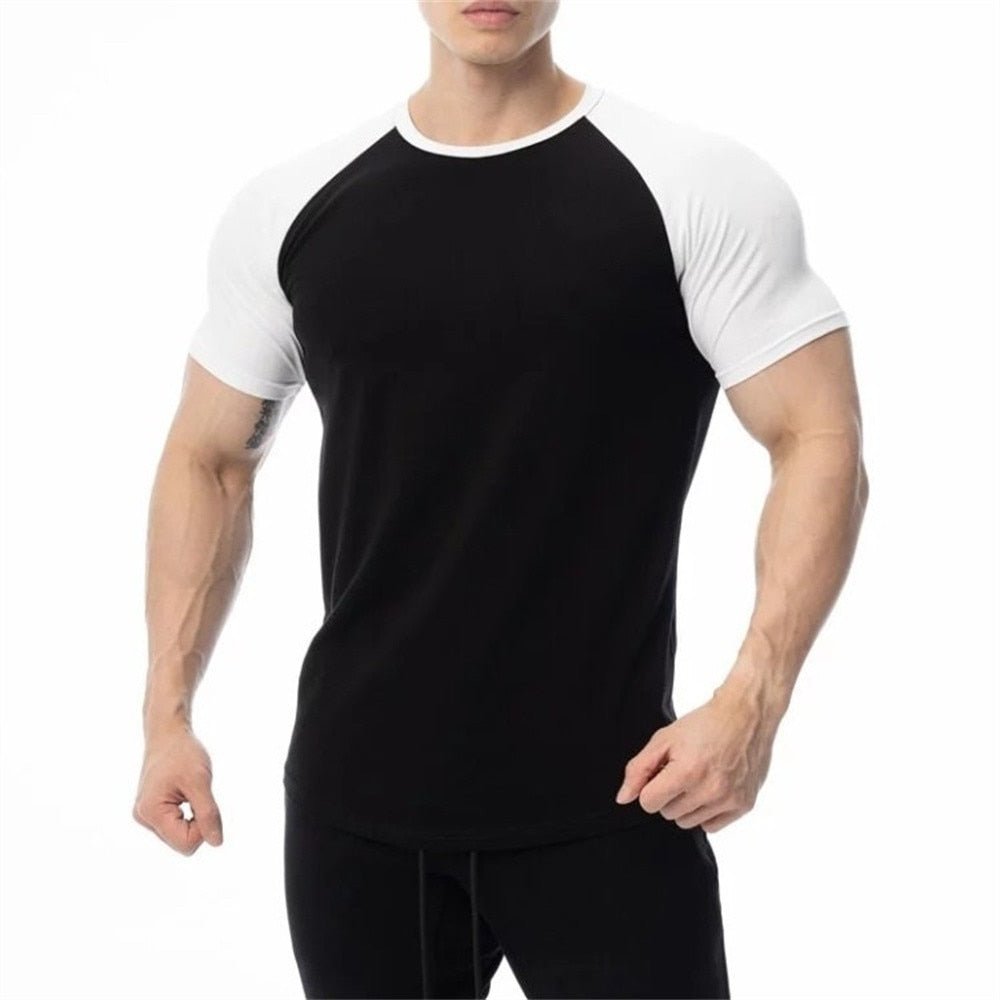 best Men Cotton Patchwork T-shirt Summer Gym Fitness Bodybuilding Skinny Short sleeve Shirts Male Casual Training Tees Tops Clothing shop online at M2K Trends for