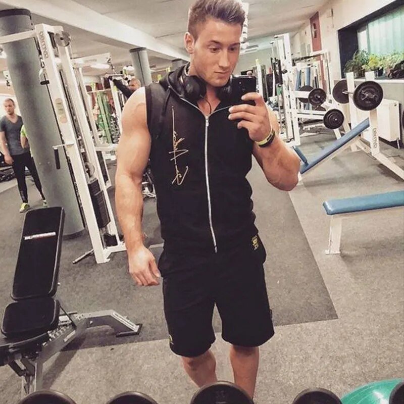 best Men Fitness Bodybuilding Sleeveless Hoodies Sweatshirt Male Gym Cotton Hooded Vest Casual Fashion Brand Sportswear Clothing shop online at M2K Trends for