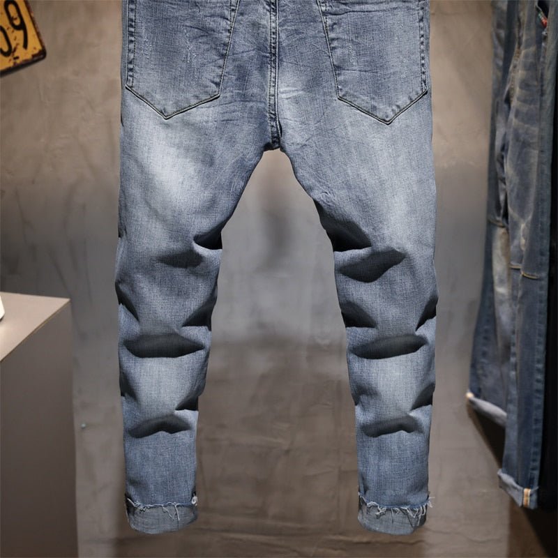 best Men New Ripped Casual Skinny jeans Trousers Fashion Brand man streetwear Letter printed distressed Hole gray Denim pants 0 shop online at M2K Trends for