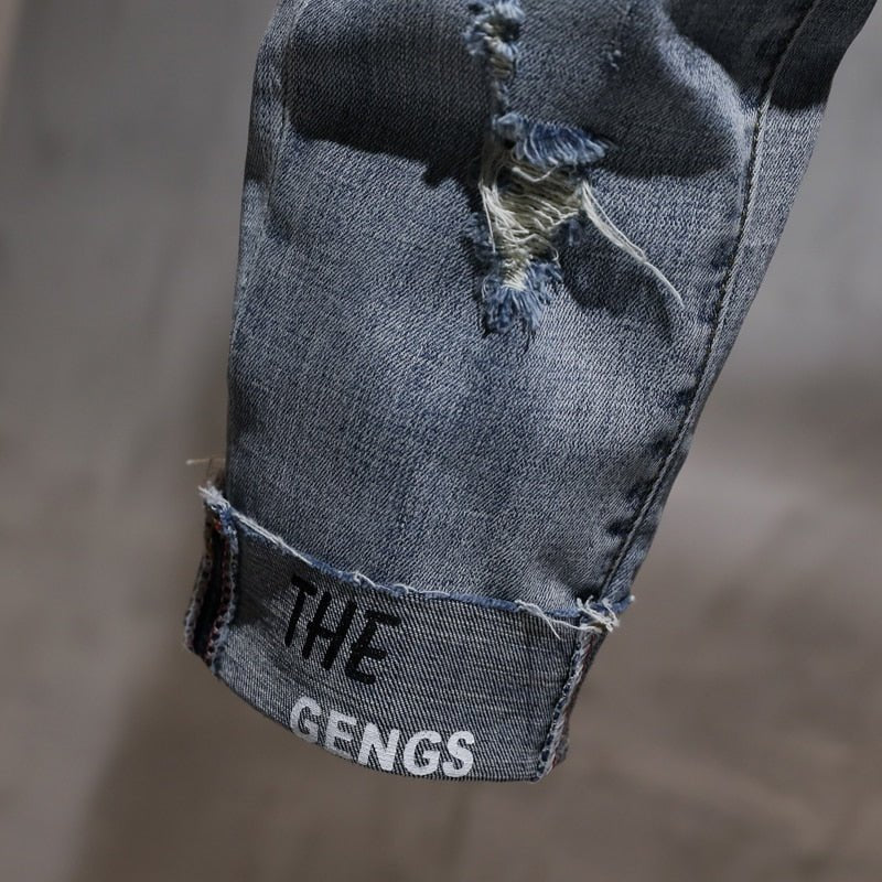 best Men New Ripped Casual Skinny jeans Trousers Fashion Brand man streetwear Letter printed distressed Hole gray Denim pants 0 shop online at M2K Trends for