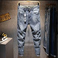 best Men New Ripped Casual Skinny jeans Trousers Fashion Brand man streetwear Letter printed distressed Hole gray Denim pants 0 shop online at M2K Trends for