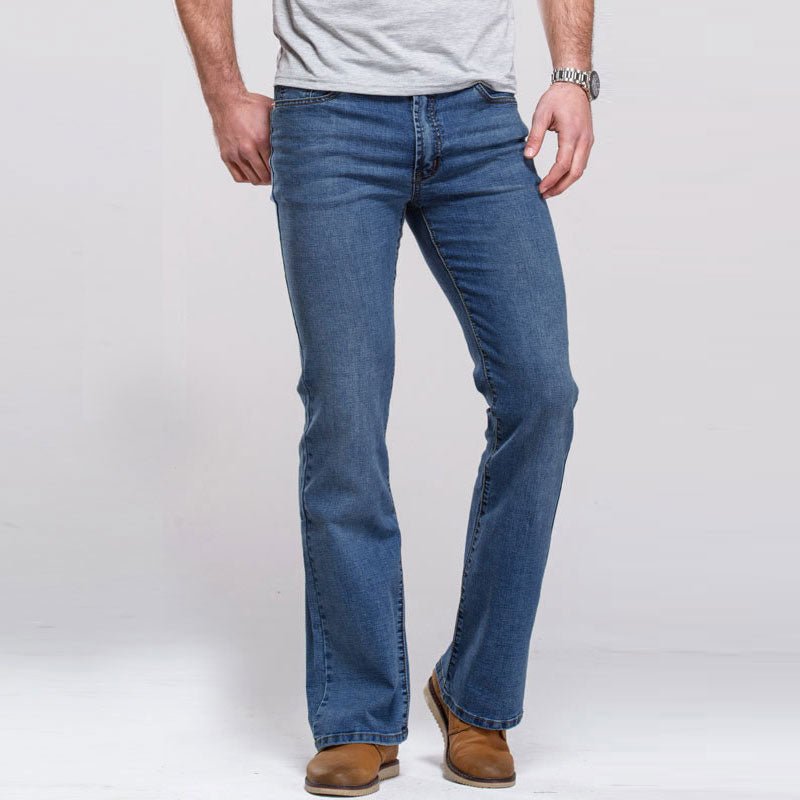 best Men's Casual Jeans Dark Blue Micro-elastic Classic Washed Slim Micro Horn 0 shop online at M2K Trends for