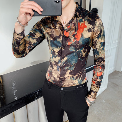 best Mens Flower Shirt Long Sleeved Korean Casual Business 0 shop online at M2K Trends for